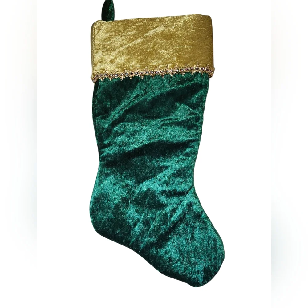 Green and Gold Velvet Christmas Stocking